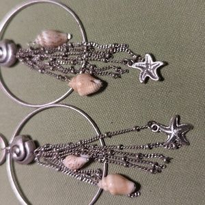 Silver hoop and seashell earrings